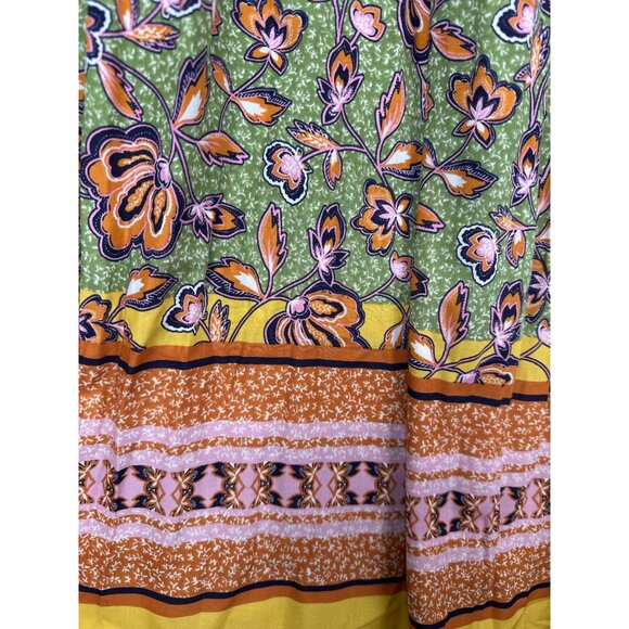 DR2 Daniel Rainn Floral Maxi Skirt Large Green Yellow Boho Cottage Elastic Waist - Picture 7 of 8